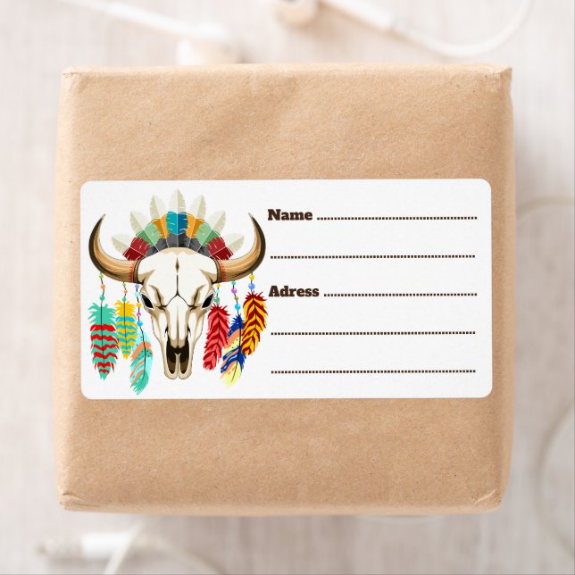 Buffalo Skull Native American Emblem Label (Insitu)
