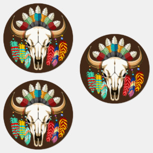 Buffalo Skull Native American Emblem Labels
