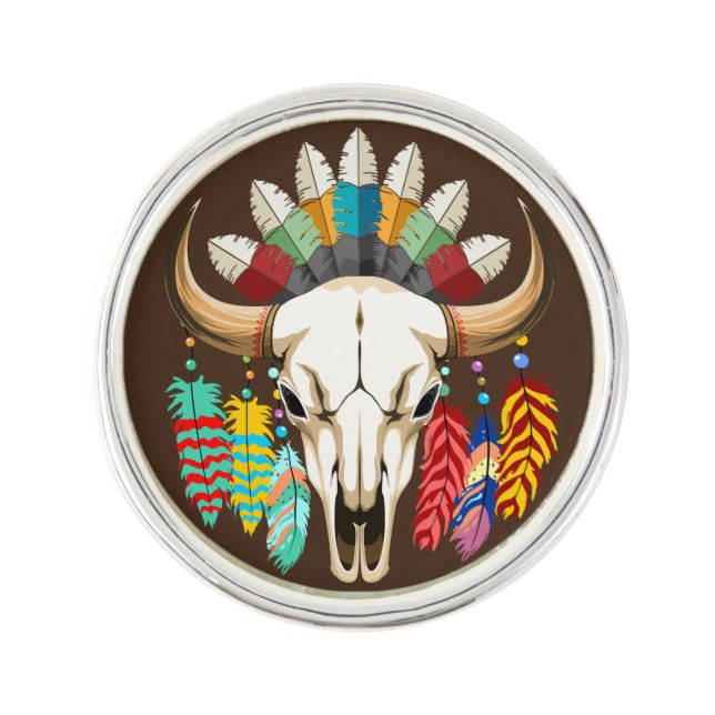 Buffalo Skull Native American Emblem Lapel Pin (Front)