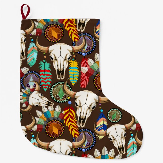 Buffalo Skull Native American Emblem Large Christmas Stocking (Front)