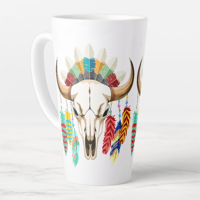 Buffalo Skull Native American Emblem Latte Mug (Left Angle)