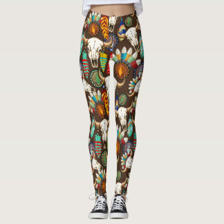 Buffalo Skull Native American Emblem Leggings