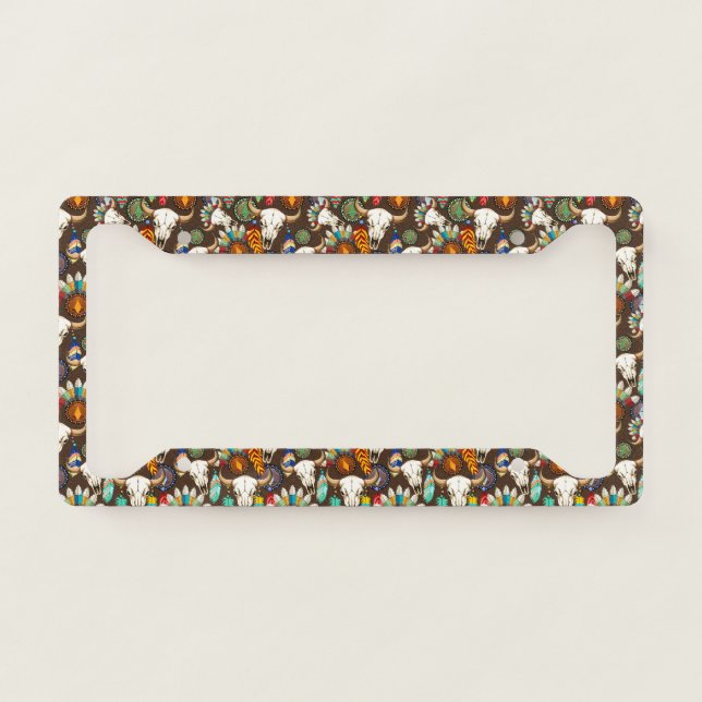 Buffalo Skull Native American Emblem License Plate Frame (Front)