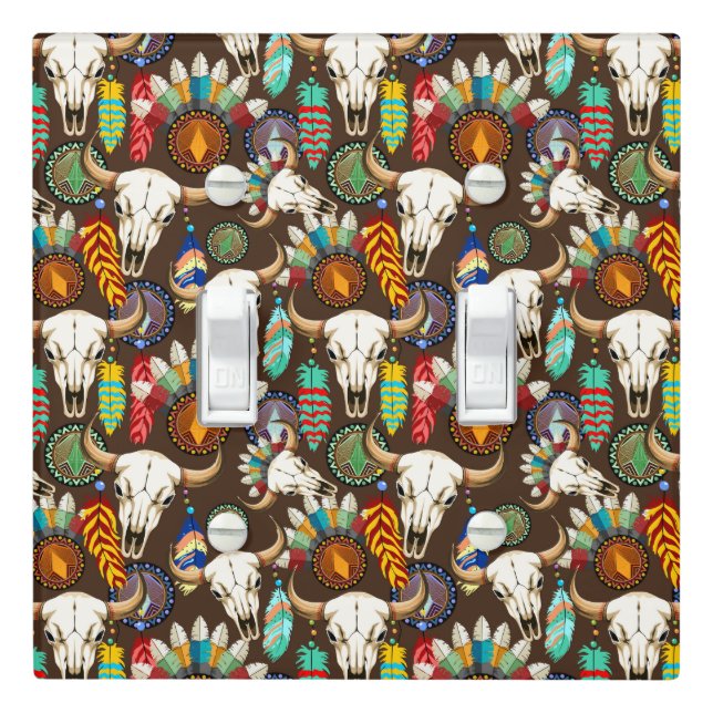Buffalo Skull Native American Emblem Light Switch Cover (In Situ)
