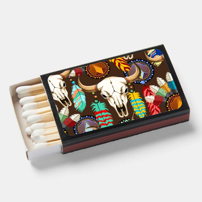Buffalo Skull Native American Emblem Matchboxes (Front Open)