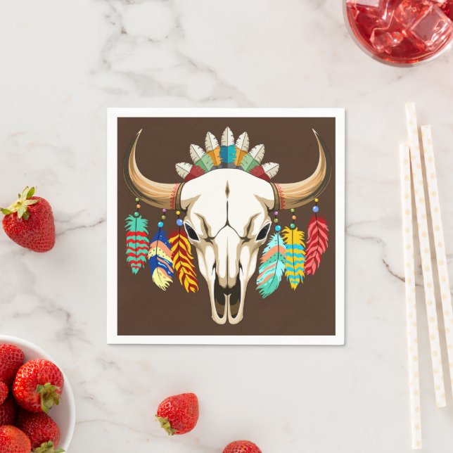 Buffalo Skull Native American Emblem Napkins (Insitu)