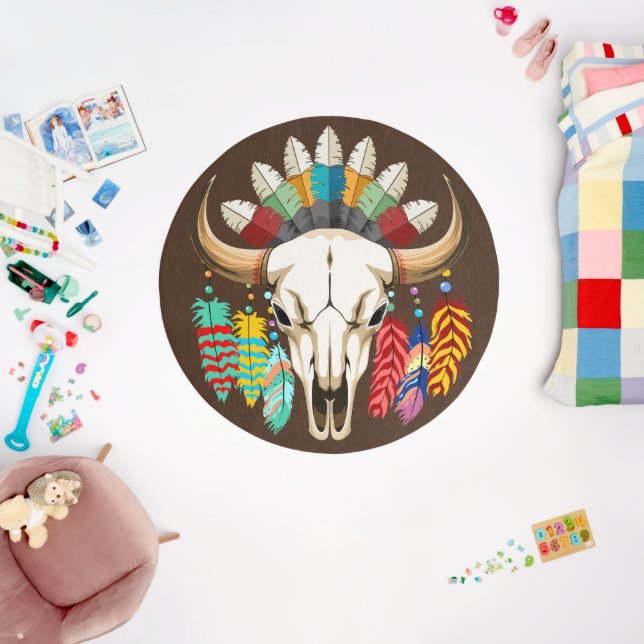 Buffalo Skull Native American Emblem Outdoor Rug (Insitu (Babyroom))