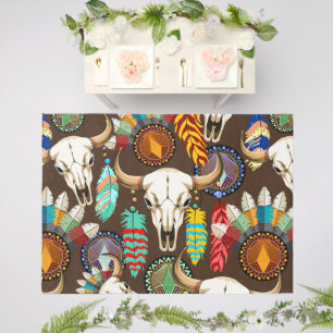 Buffalo Skull Native American Emblem Outdoor Rug