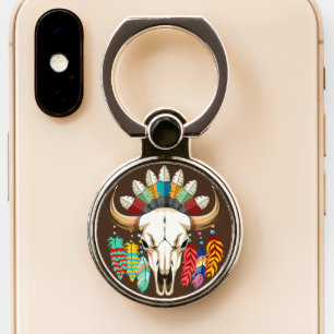 Buffalo Skull Native American Emblem Phone Ring Stand