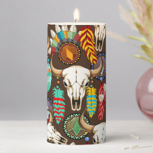 Buffalo Skull Native American Emblem Pillar Candle