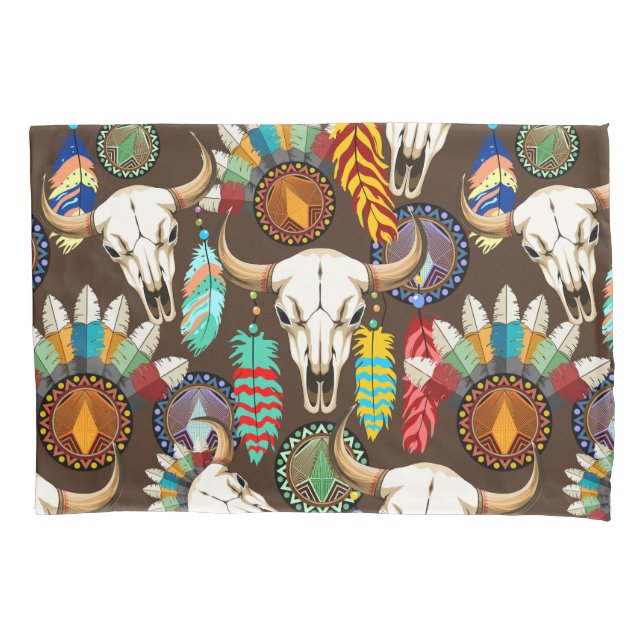 Buffalo Skull Native American Emblem Pillow Case (Front)
