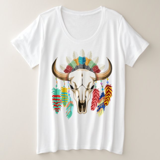 Buffalo Skull Native American Emblem Plus Size T-Shirt (Design Front)