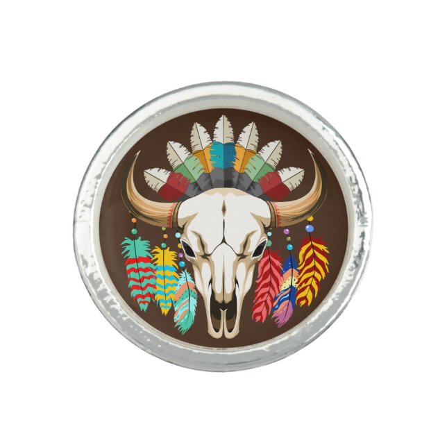 Buffalo Skull Native American Emblem Ring (Front)