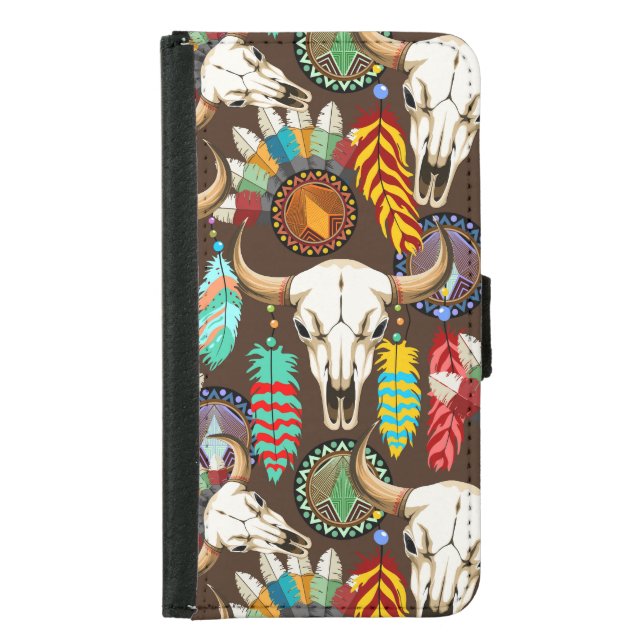Buffalo Skull Native American Emblem Samsung Galaxy Wallet Case (Front)