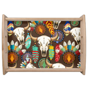 Buffalo Skull Native American Emblem Serving Tray