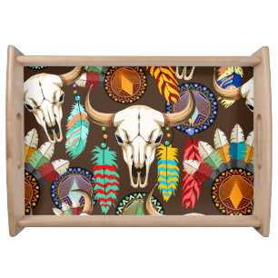 Buffalo Skull Native American Emblem Serving Tray