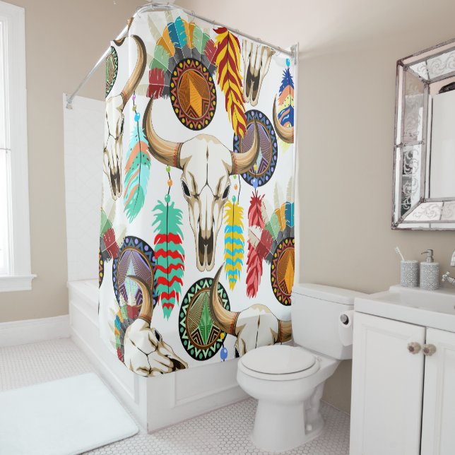 Buffalo Skull Native American Emblem Shower Curtain (In Situ)
