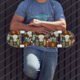 Buffalo Skull Native American Emblem Skateboard