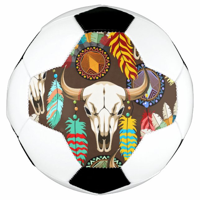 Buffalo Skull Native American Emblem Soccer Ball (Front)