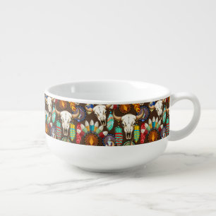 Buffalo Skull Native American Emblem Soup Mug