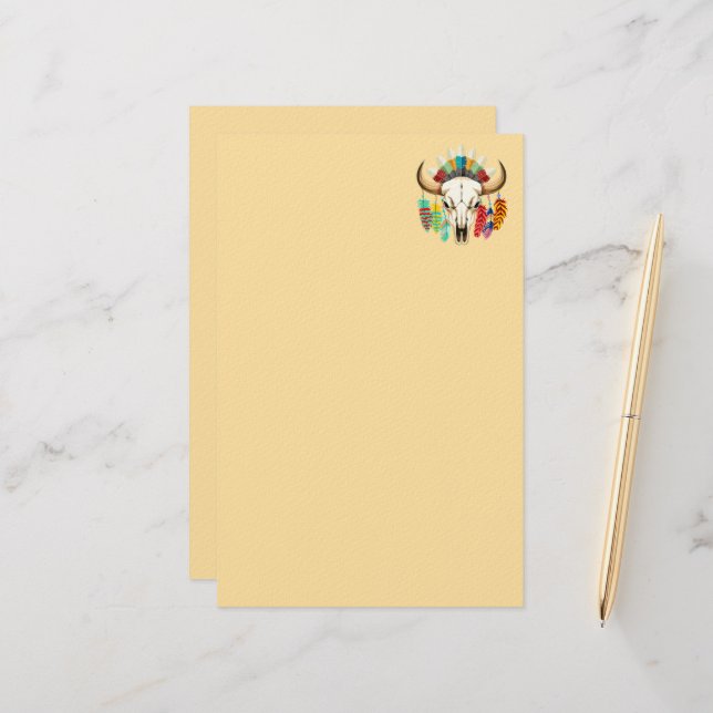 Buffalo Skull Native American Emblem Stationery (Front/Back In Situ)