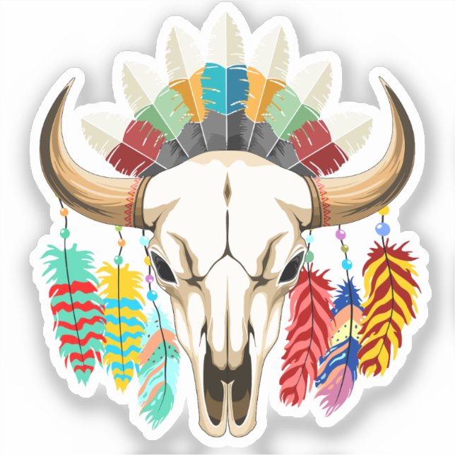 Buffalo Skull Native American Emblem Sticker (Front)