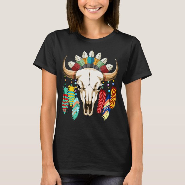 Buffalo Skull Native American Emblem T-Shirt (Front)