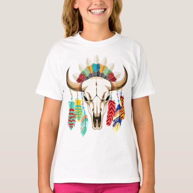 Buffalo Skull Native American Emblem T-Shirt (Front)