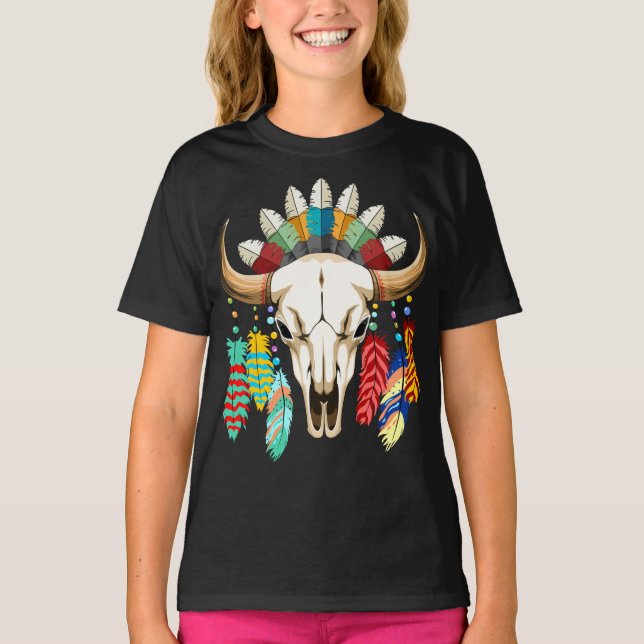 Buffalo Skull Native American Emblem T-Shirt (Front)