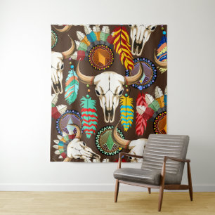 Buffalo Skull Native American Emblem Tapestry