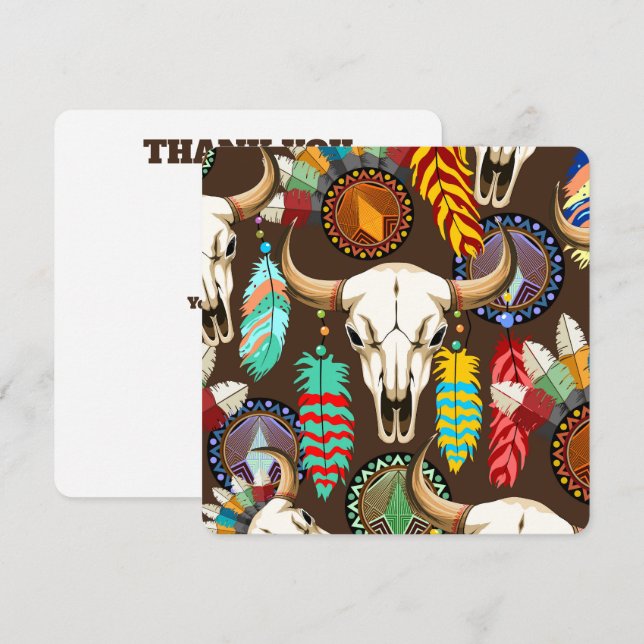 Buffalo Skull Native American Emblem Thank You Card (Front/Back)