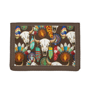 Buffalo Skull Native American Emblem Tri-fold Wallet