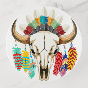 Buffalo Skull Native American Emblem Trinket Tray