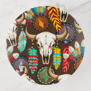 Buffalo Skull Native American Emblem Trinket Tray