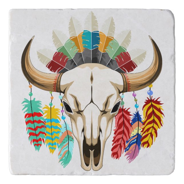 Buffalo Skull Native American Emblem Trivet (Front)