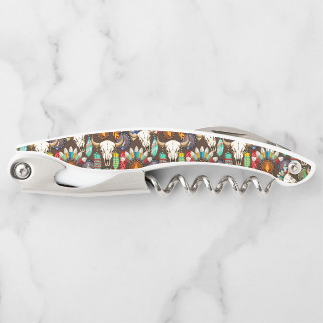 Buffalo Skull Native American Emblem Waiter's Corkscrew (Front)