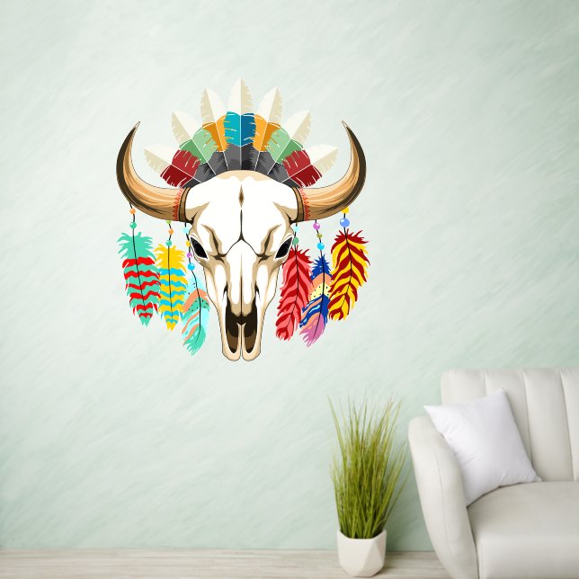 Buffalo Skull Native American Emblem Wall Decal (Living Room)