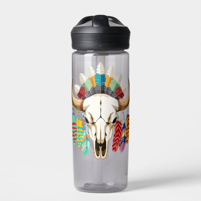 Buffalo Skull Native American Emblem Water Bottle (Front)