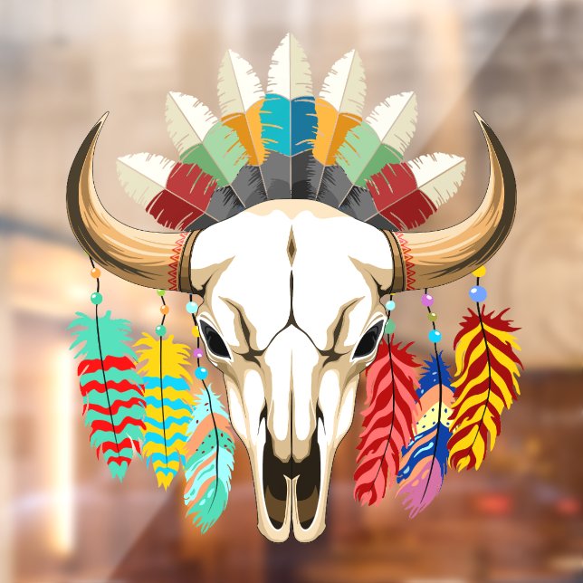 Buffalo Skull Native American Emblem Window Cling (Sheet 2)