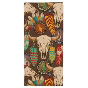 Buffalo Skull Native American Emblem Wood Flash Drive