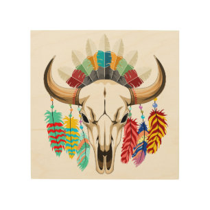 Buffalo Skull Native American Emblem Wood Wall Art