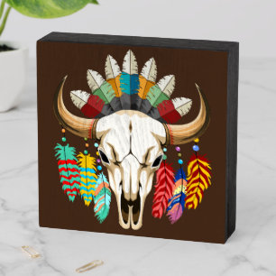 Buffalo Skull Native American Emblem Wooden Box Sign