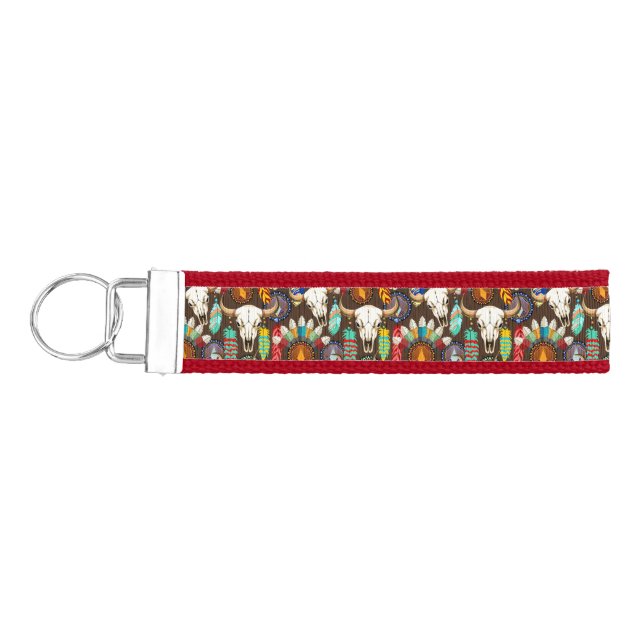 Buffalo Skull Native American Emblem Wrist Keychain (Keys on Left)