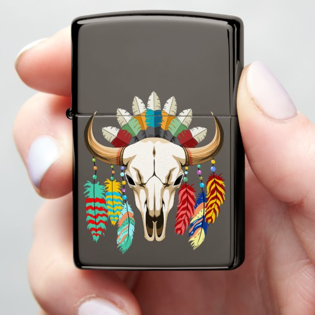 Buffalo Skull Native American Emblem Zippo Lighter (In Hand)