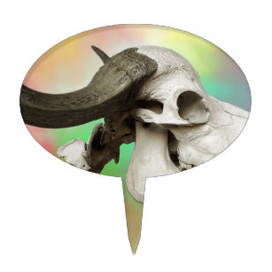 Buffalo Skull on a Watercolor Background Cake Topper