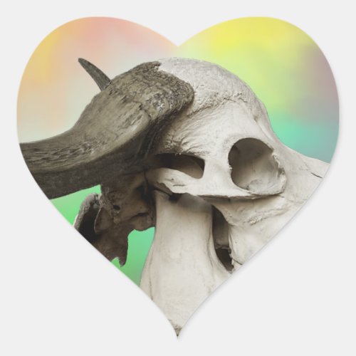 Buffalo Skull on a Watercolor Background Heart Sticker
