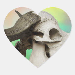 Buffalo Skull on a Watercolor Background Heart Sticker