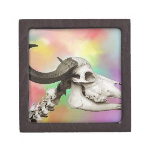 Buffalo Skull on a Watercolor Background Jewelry Box