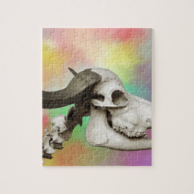 Buffalo Skull on a Watercolor Background Jigsaw Puzzle (Vertical)