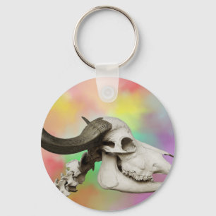Buffalo Skull on a Watercolor Background Keychain